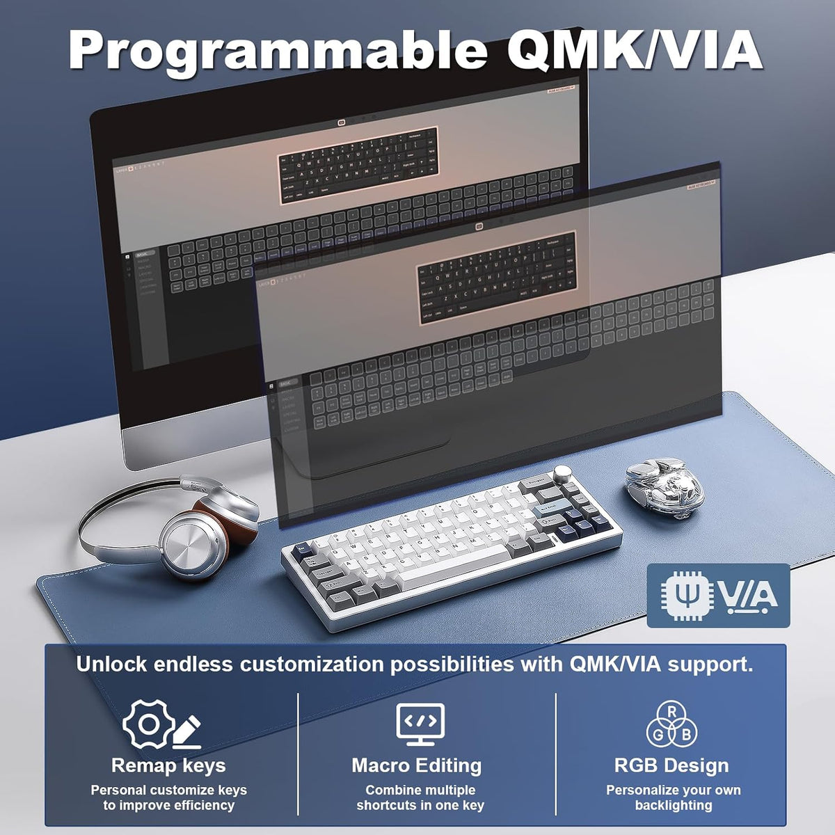 YUNZII AL68 Aluminum Wireless Mechanical Keyboard(Silver, Gateron Zero)