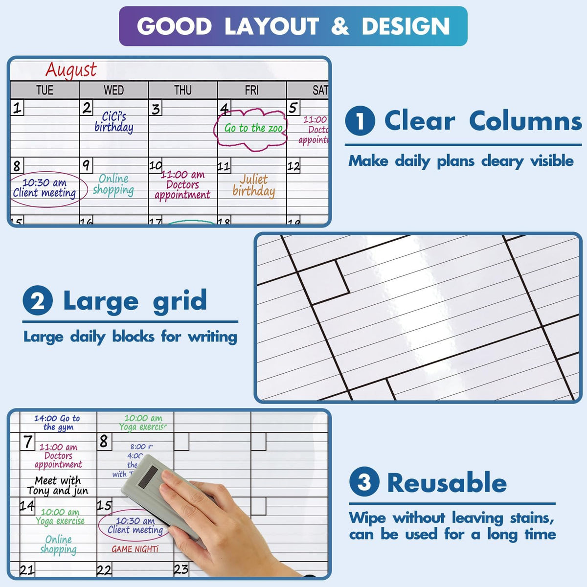 Large Dry Erase Calendar for Wall, 38x50