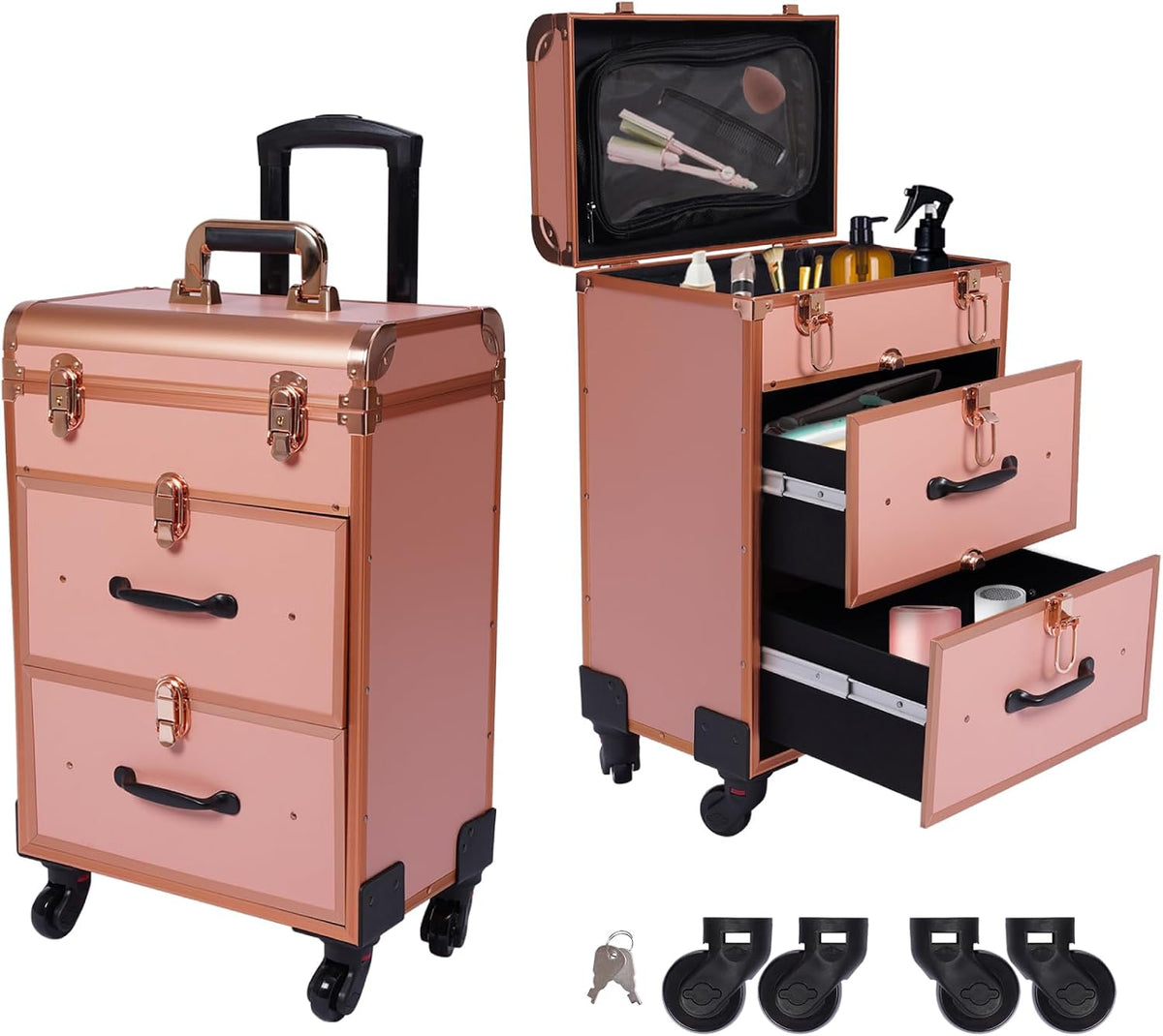 3 in 1 Cosmetic Train Cases Rolling on Wheels Makeup Train Case ๐ฐ๐ข๐ญ๐ก ๐๐ซ๐๐ฐ๐๐ซ๐ฌ ...