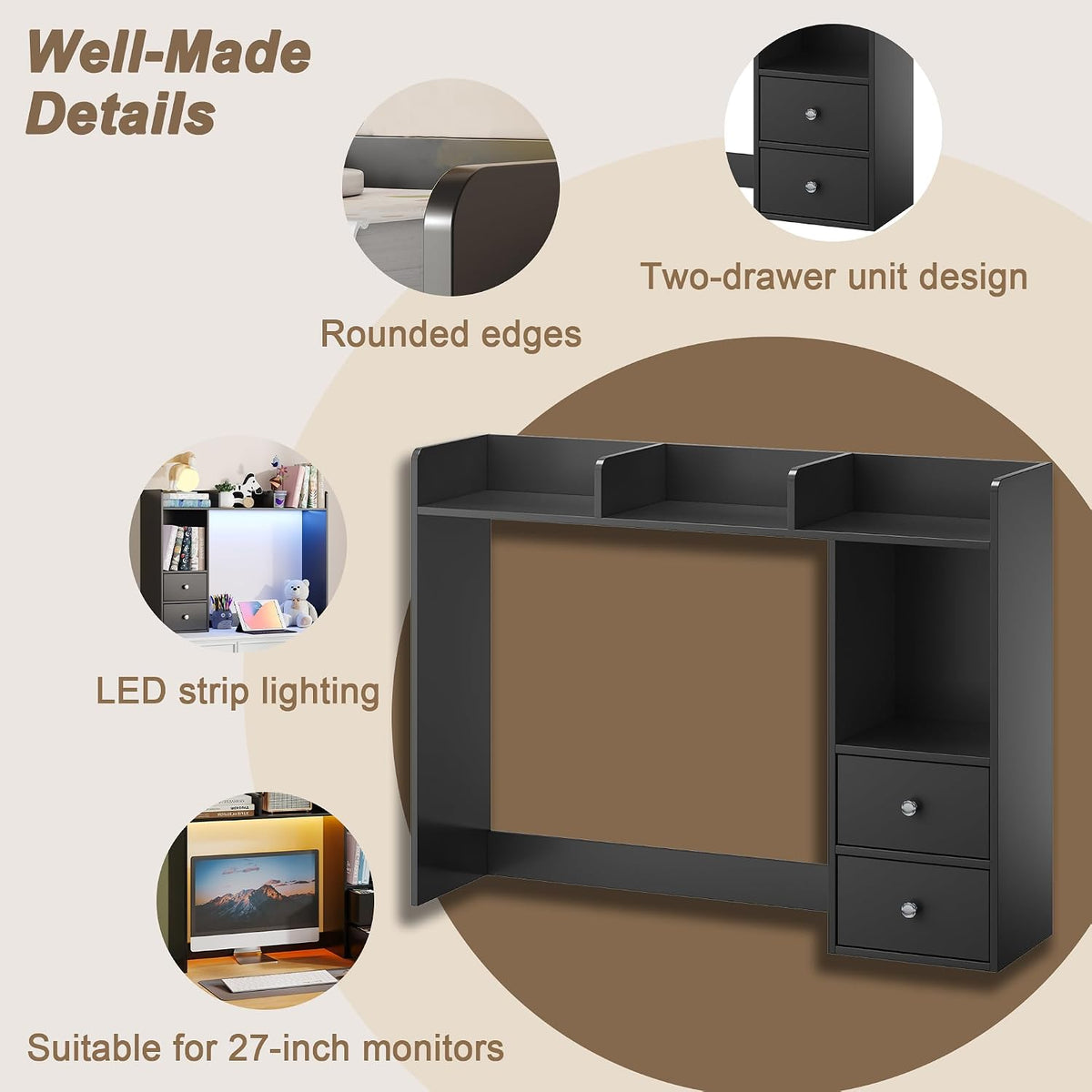 ChooChoo Desktop Bookshelf with LED Lights and 4 Shelves