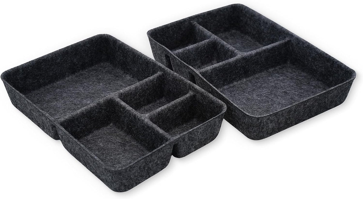 Welaxy 2pc Felt Tray Charcoal Drawer Organizer bin 4 Compartments divider