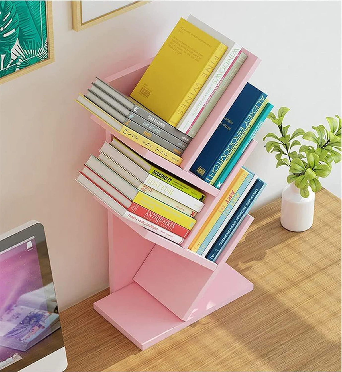 Tree Bookshelf,4-Layer Floor Standing Bookshelf,The Desktop Bookshelf Can Hol...