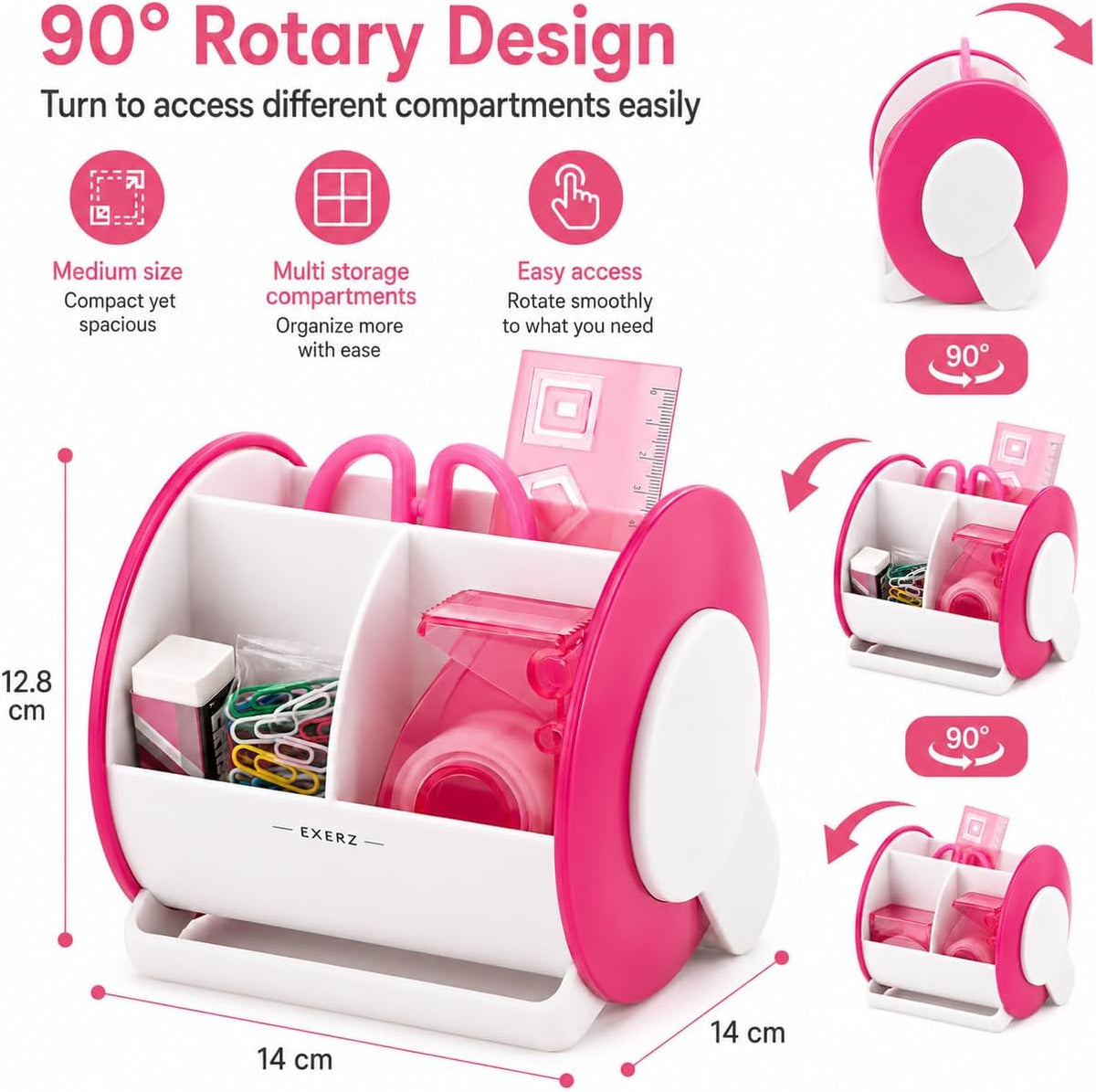 Exerz Ex8986 O-Life 90 Degree Rotary Desk Organiser with Stationery Set - Saf...