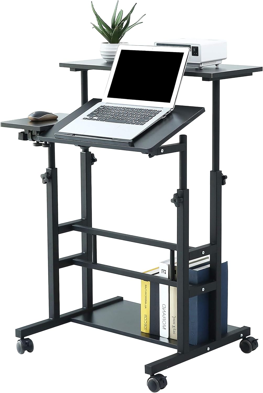 Small Standing Desk on Wheels, Height Adjustable Rolling Desk with Storage