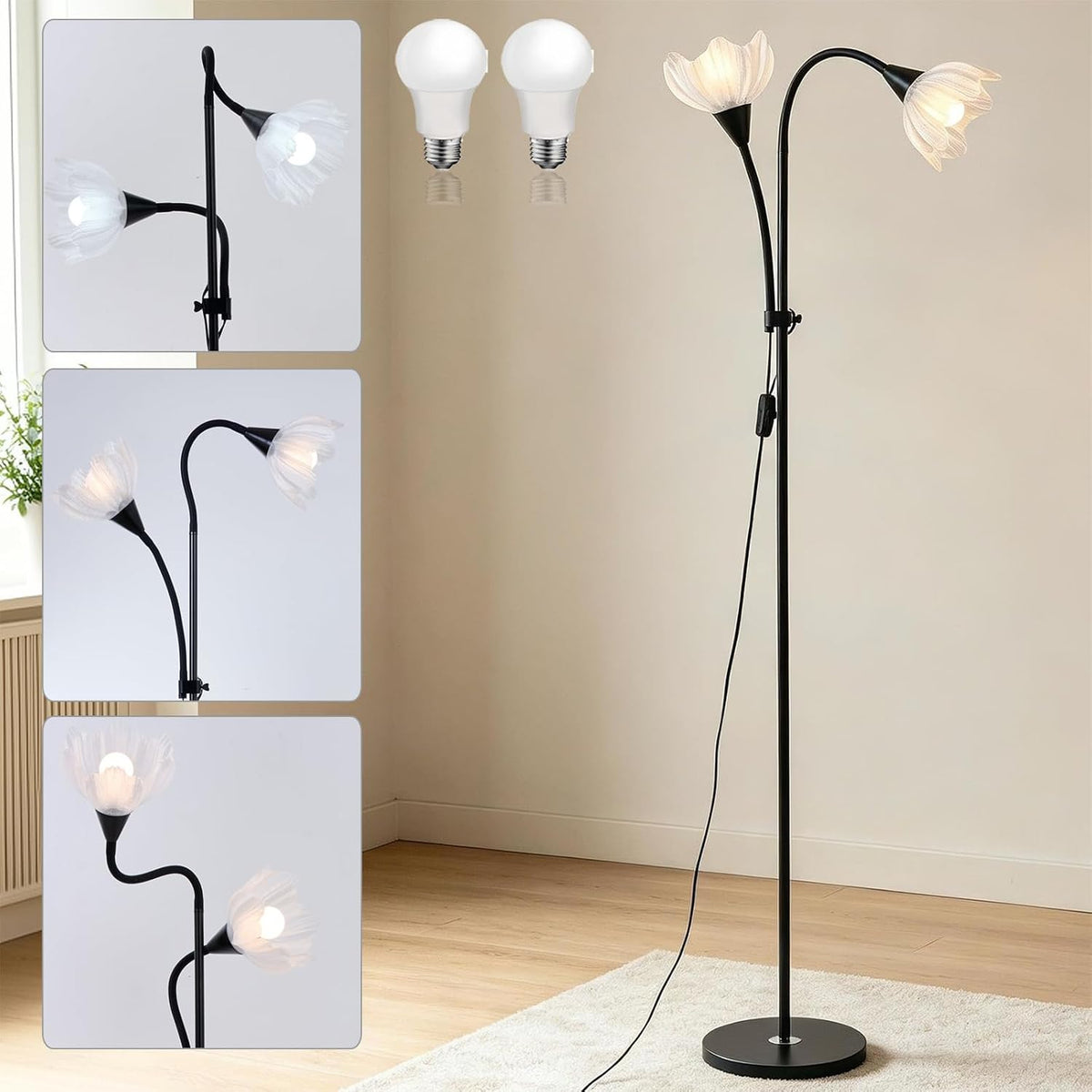 Flower Floor Short Lamp Adjustable Height Bendable Standing Corner Lamps