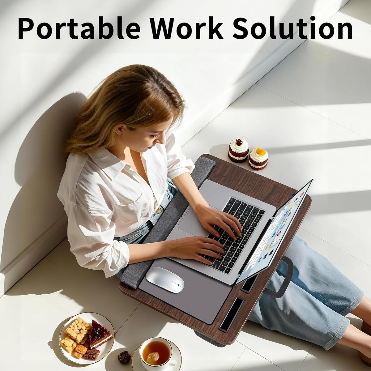Home Office Lap Desk with Wrist Rest Wrist Rest, Mouse Pad, and Phone Holder ...