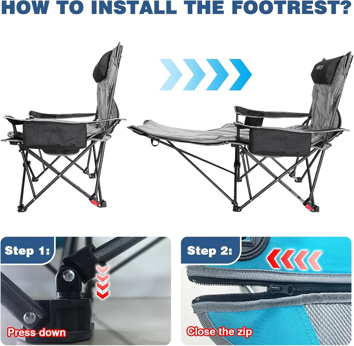2-Pack Reclining Camping Chair 4 Position with Foot Rest Comfortable for Adul...