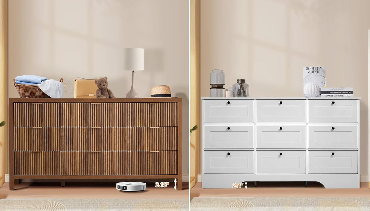 Mid Century Modern Dresser TV Stand, 9 Drawer Dresser for Bedroom Wood, Farmh...