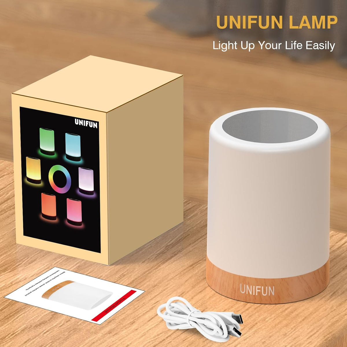 UNIFUN Bedside Touch Lamp Rechargeable Dimmable RGB LED Table Night Light (Pa...
