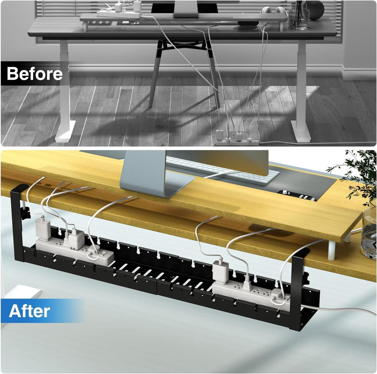 No Drilling Extendable Under Desk Cable Management, Metal Cable Management Tr...