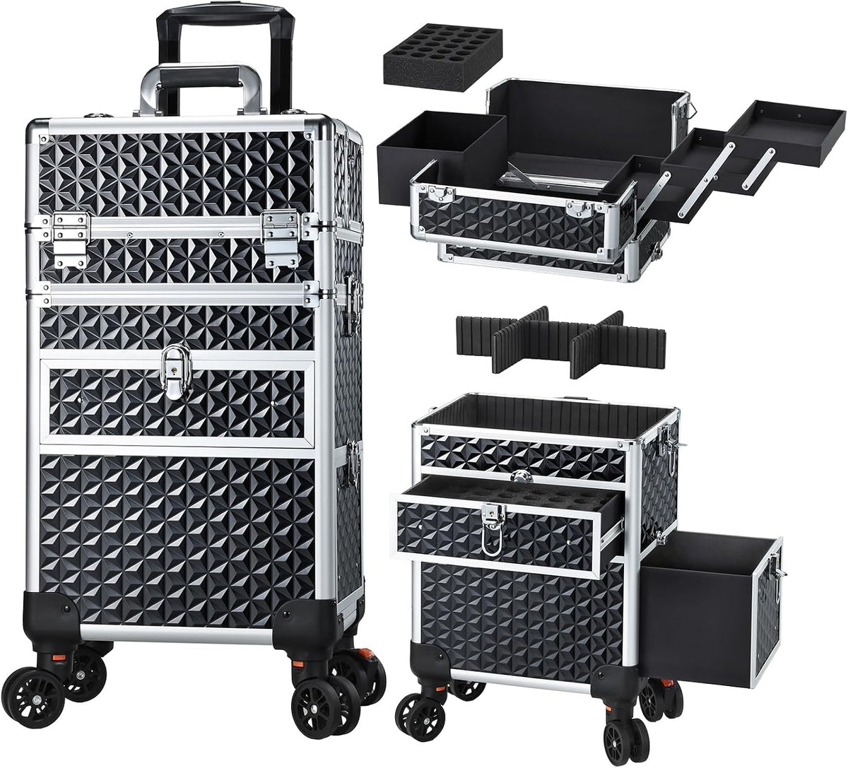 Joligrace Rolling Makeup Case with Drawers - Tattoo Storage Organizer Travel ...