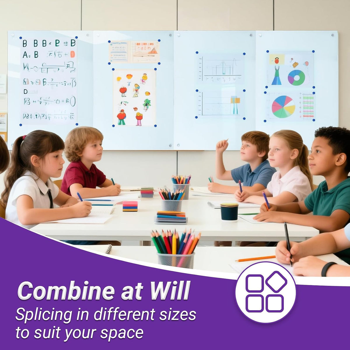 Magnetic Glass Whiteboard - 36” x 24” Glass Dry Erase Board for wall, Framele...