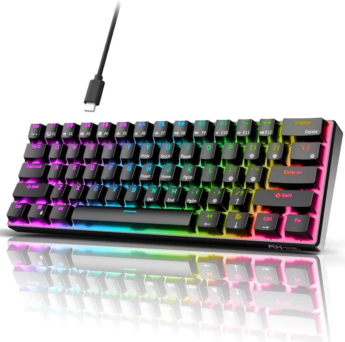 RK ROYAL KLUDGE RK61 Wired 60% Mechanical Gaming Keyboard Programmable QMK/VI...