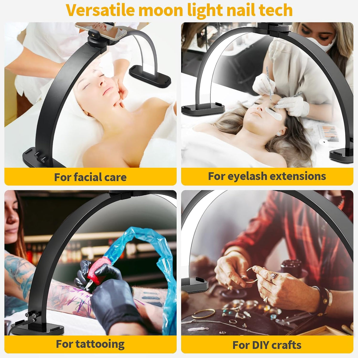 CGBE Nail Tech Light: 30.7" Half Moon Nail Desk Lamp with Phone Holder