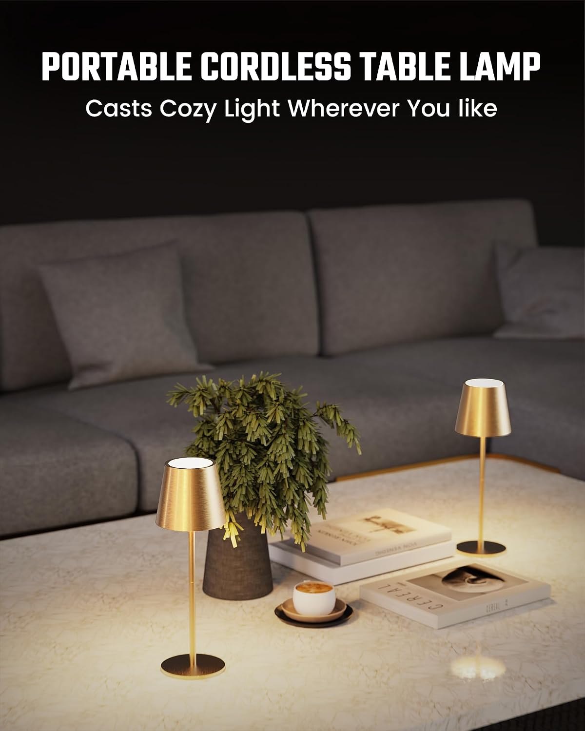 JACKYLED Cordless Lamps, 3 Height, 3 Colors Smooth Dimming, 5000 Capacity