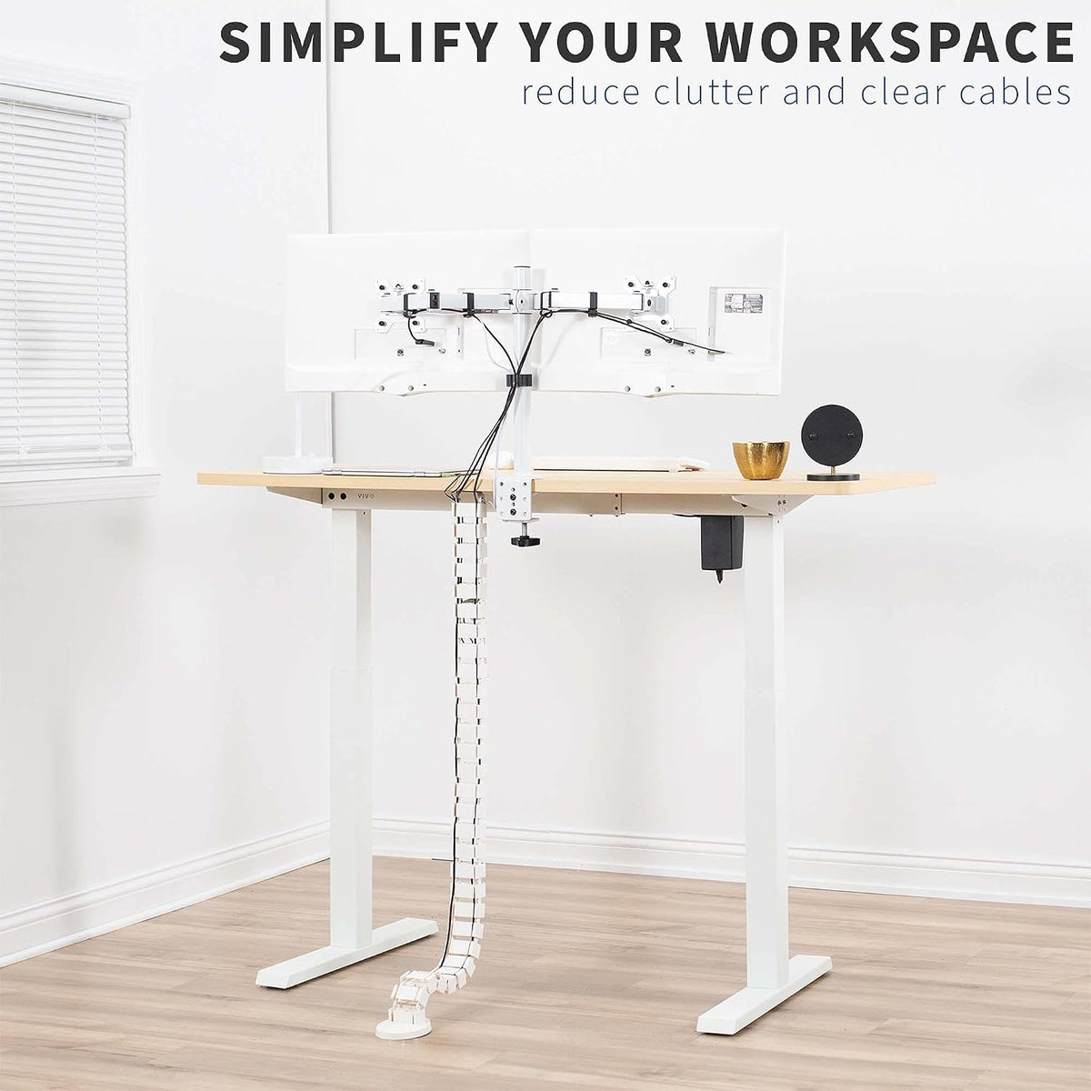 VIVO White Under Desk Vertebrae Cable Management Kit, DESK-AC01C-W
