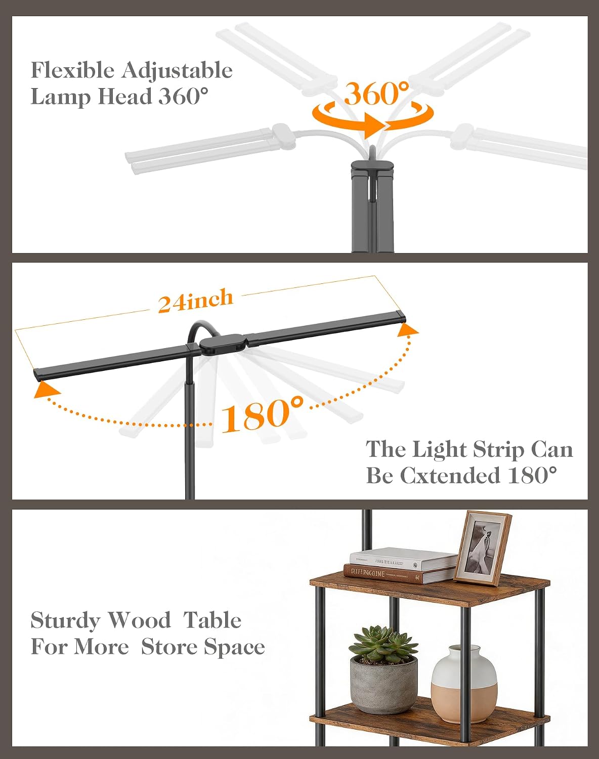 LED Floor Lamp with Table, 18W Bright Reading Floor Lamp for Office, Narrow S...