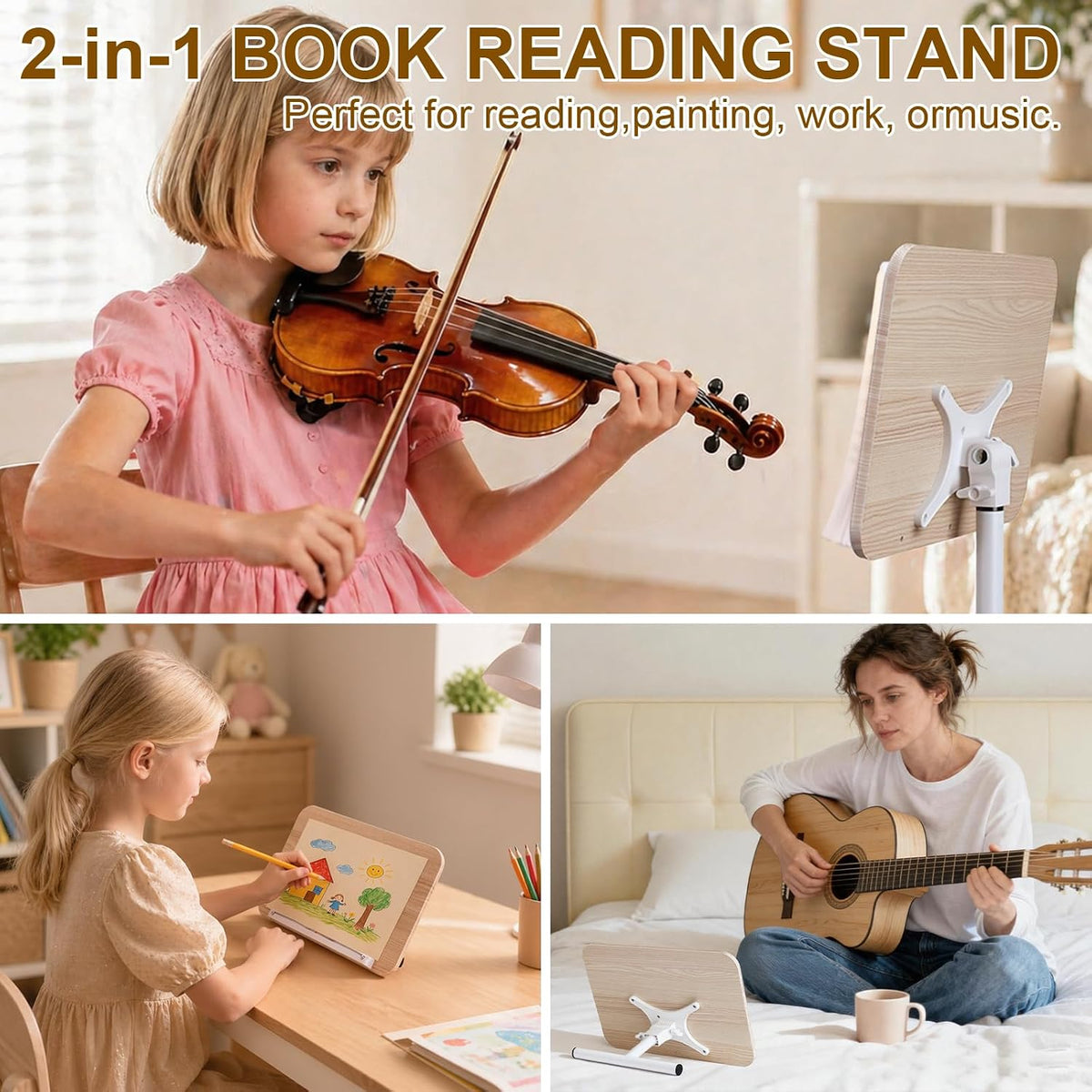 2 in 1 Dual-use Music Stand & Desktop Book Stand, Adjustable Height 16.5&...