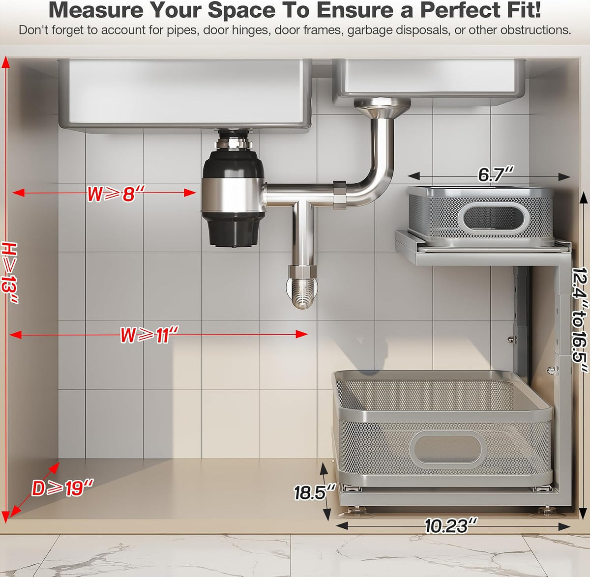 2 Pack 18.5IN-Depth Under Sink Organizer With Next-Gen Ball-Bearing Slides,2-...