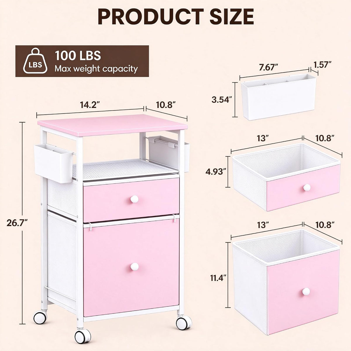 OPNICE File Cabinet Fits A4/Letter Size, Mobile Filing Cabinet & Printer ...