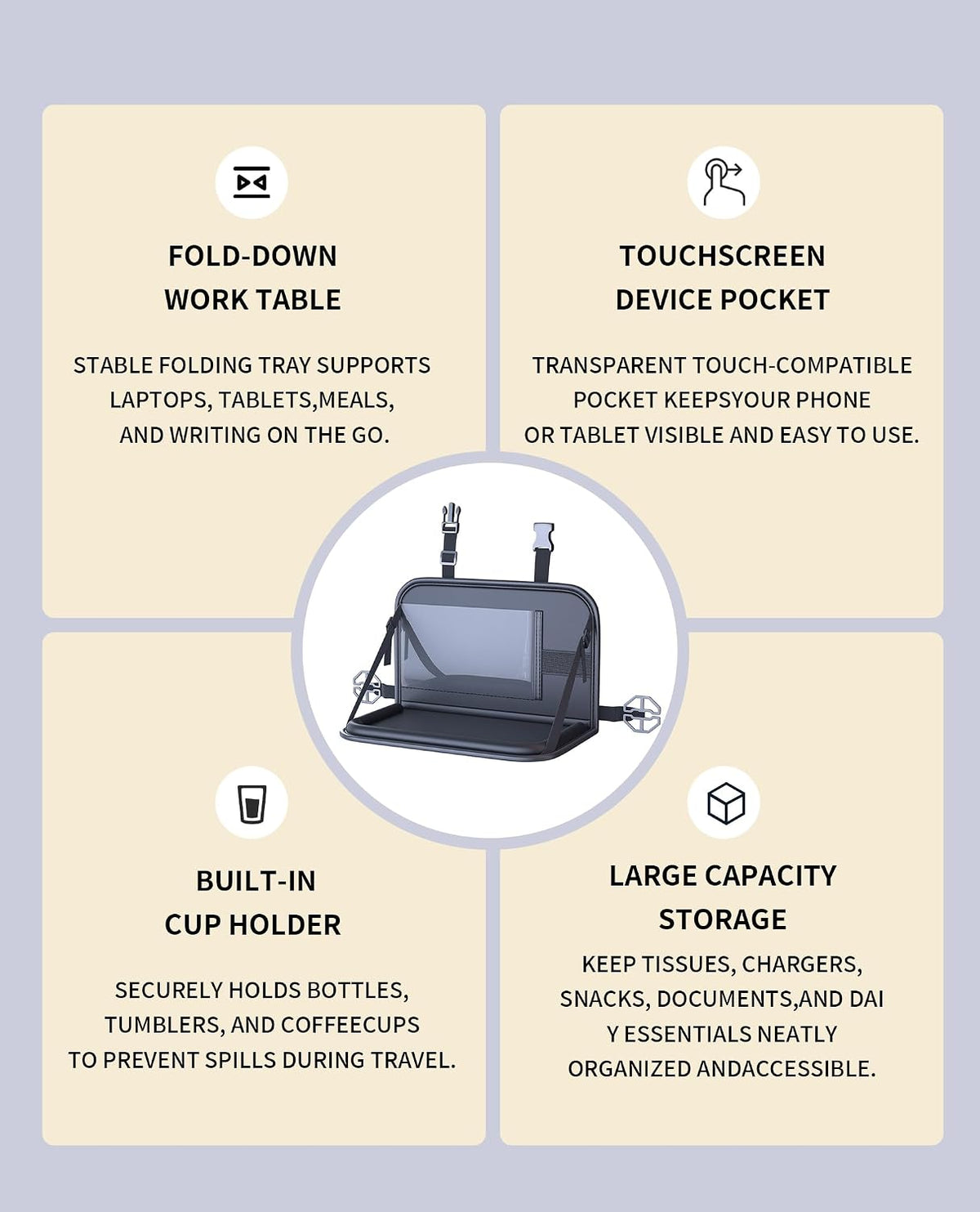 Backseat Car Organizer with Foldable Tray & Tablet Holder