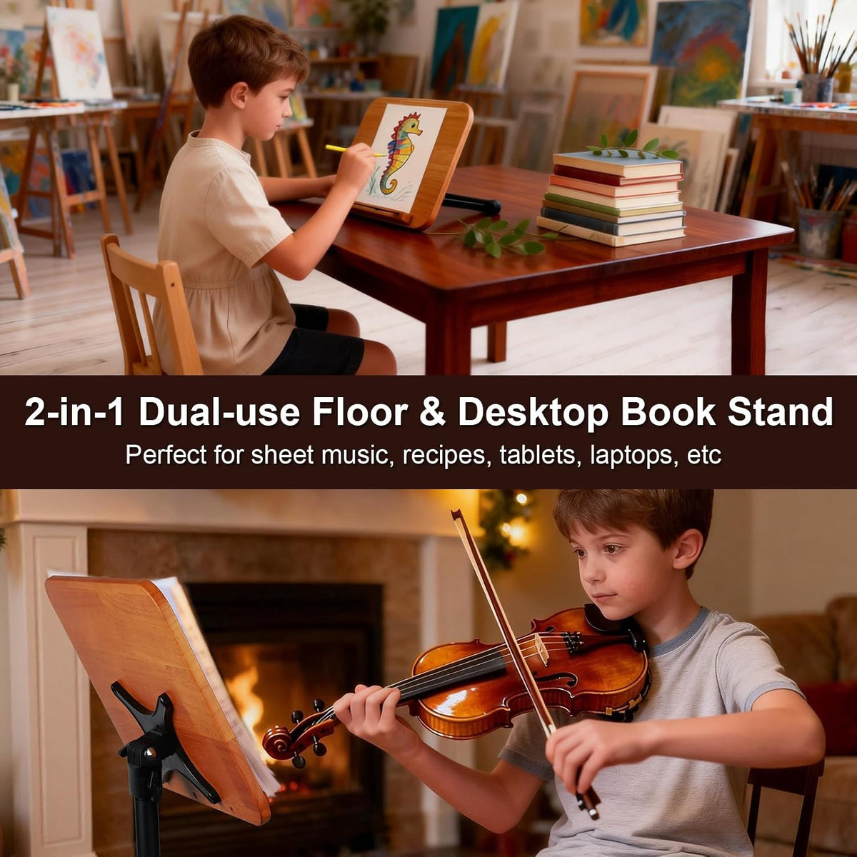 2-in-1 Dual-use Floor & Desktop Music Stand, Adjustable 16.5"-51&quo...