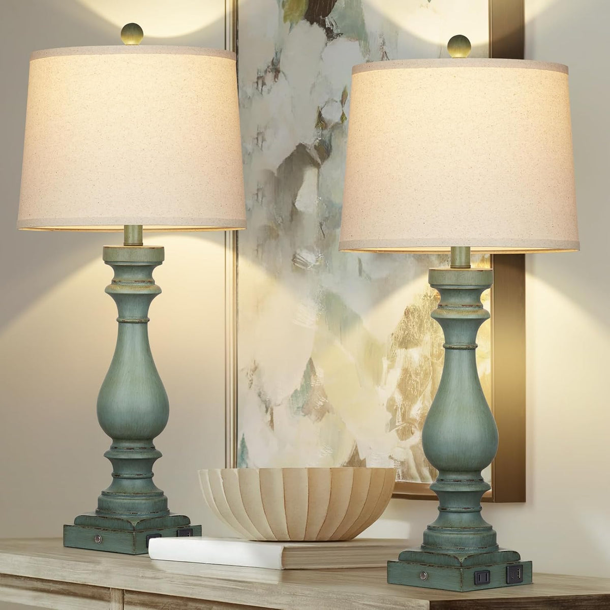 Cinkeda 29" Tall Table Lamp for Living Room Set of 2,Vintage Bedside Nig...