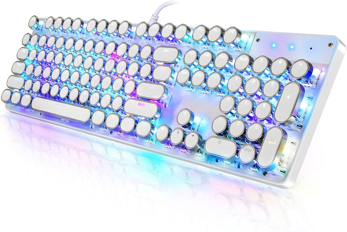 YSCP Typewriter Style Mechanical Gaming Keyboard RGB Backlit Wired with Blue ...