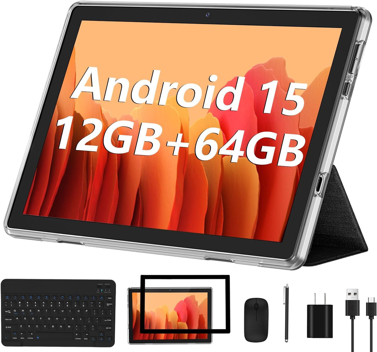 ECOPAD Android 15 Tablet, 10 Inch Tablets with Keyboard Mouse 12GB RAM + 64GB...