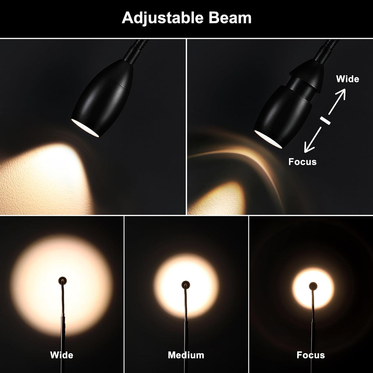 72" Reading Floor Lamp,Gooseneck LED Lamp with Zoomable Spotlight,Black