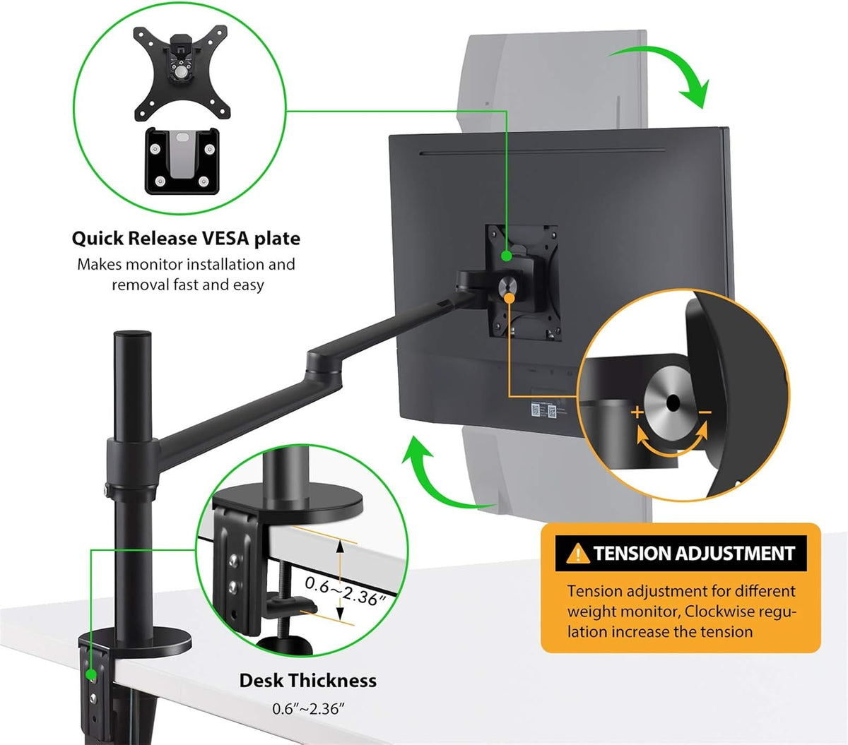 Viozon Laptop/Notebook/Projector Mount Stand, Height Adjustable Single Arm Mo...