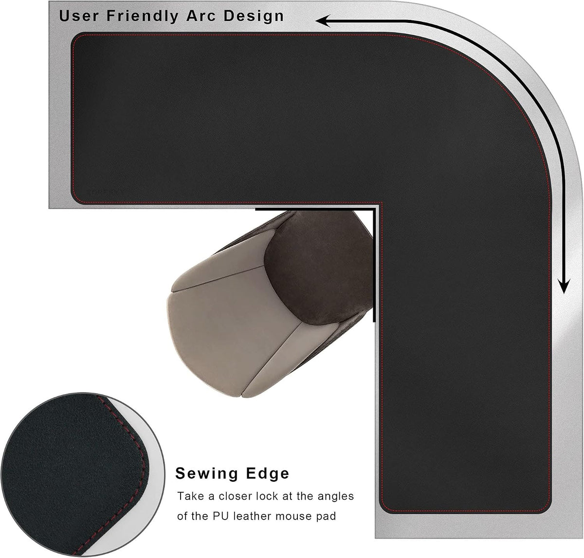 ZORESYN PU Leather L-Shaped Desk Mat, Black (47" + 47") x 15.7"
