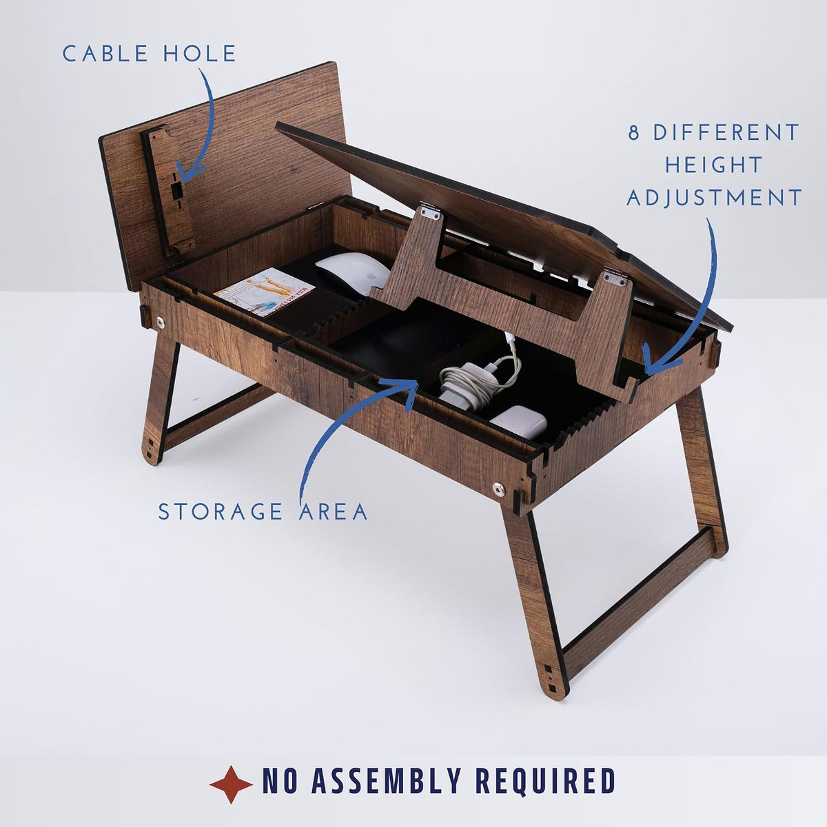Vigo Wood Laptop Stand with Adjustable Tilt, Folding Legs and Storage Space, ...