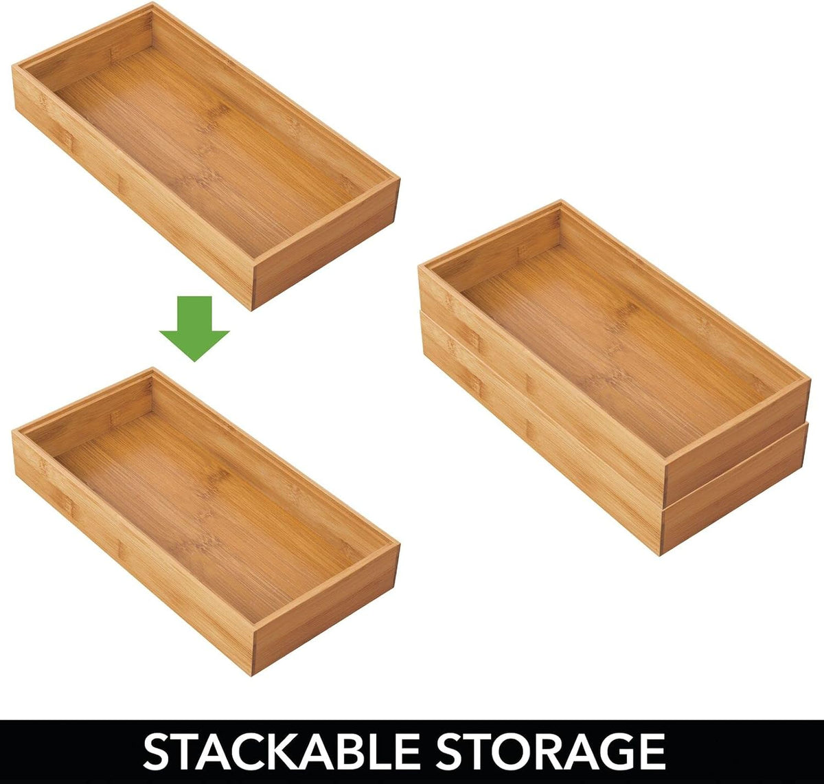 mDesign Wooden Bamboo Drawer Organizer - 12" Long Stackable Storage Box ...