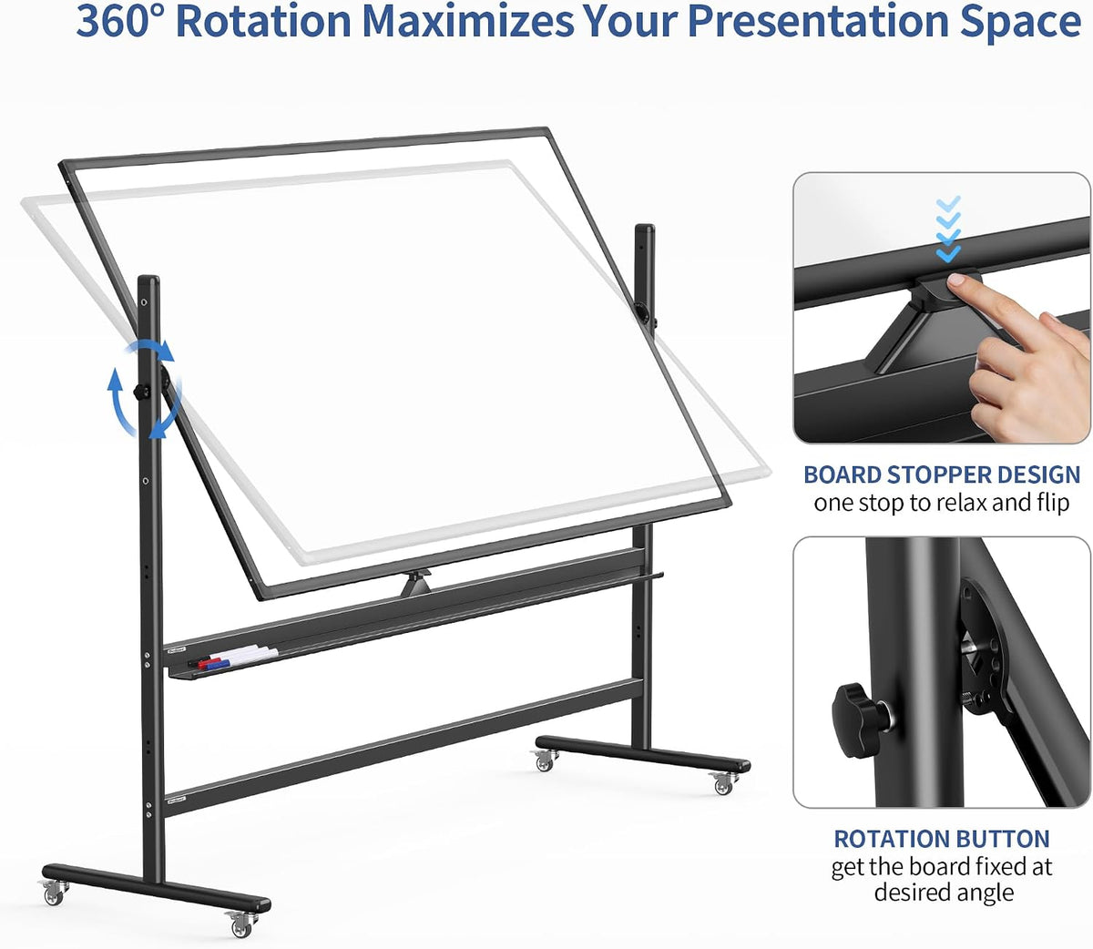 Large Rolling White Board On Stand Mobile Whiteboard with Wheels 72" x 4...