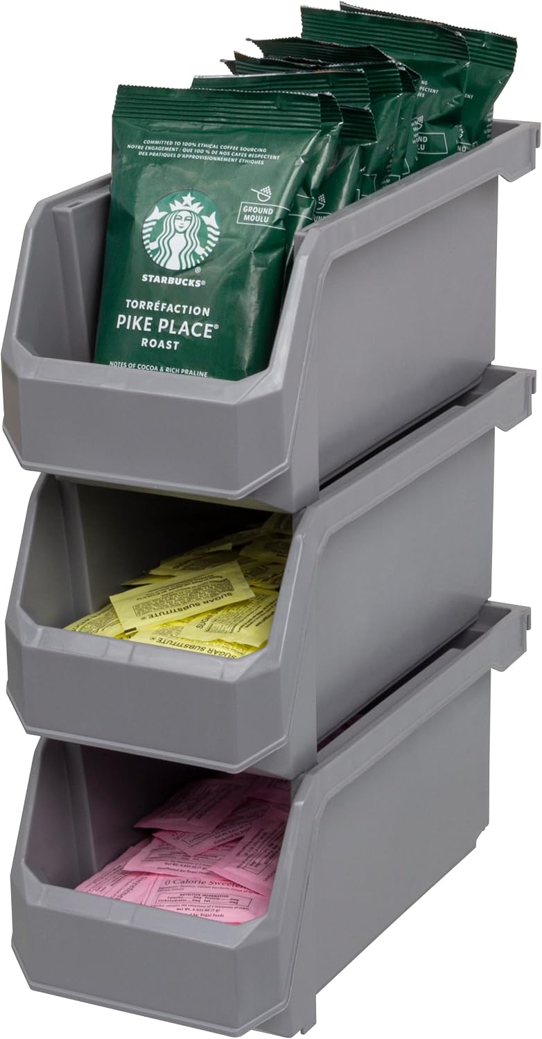 ReadySpace Medium Stackable Plastic Storage Bins, 8-Pack, Gray