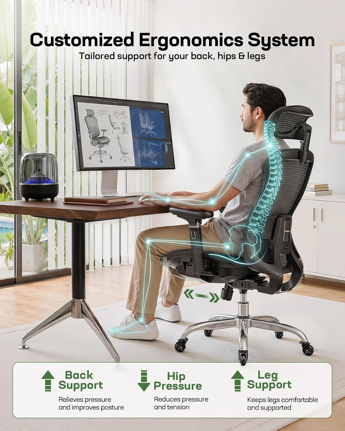 Marsail Mesh Ergonomic Office Chair with Sliding seat Depth Mesh Desk Chair