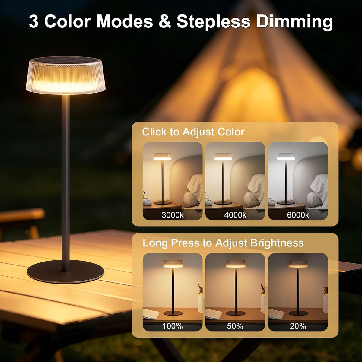 Solar Table Lamps Outdoor 2 Pack, Patio Solar Table Lights IP65 Waterproof