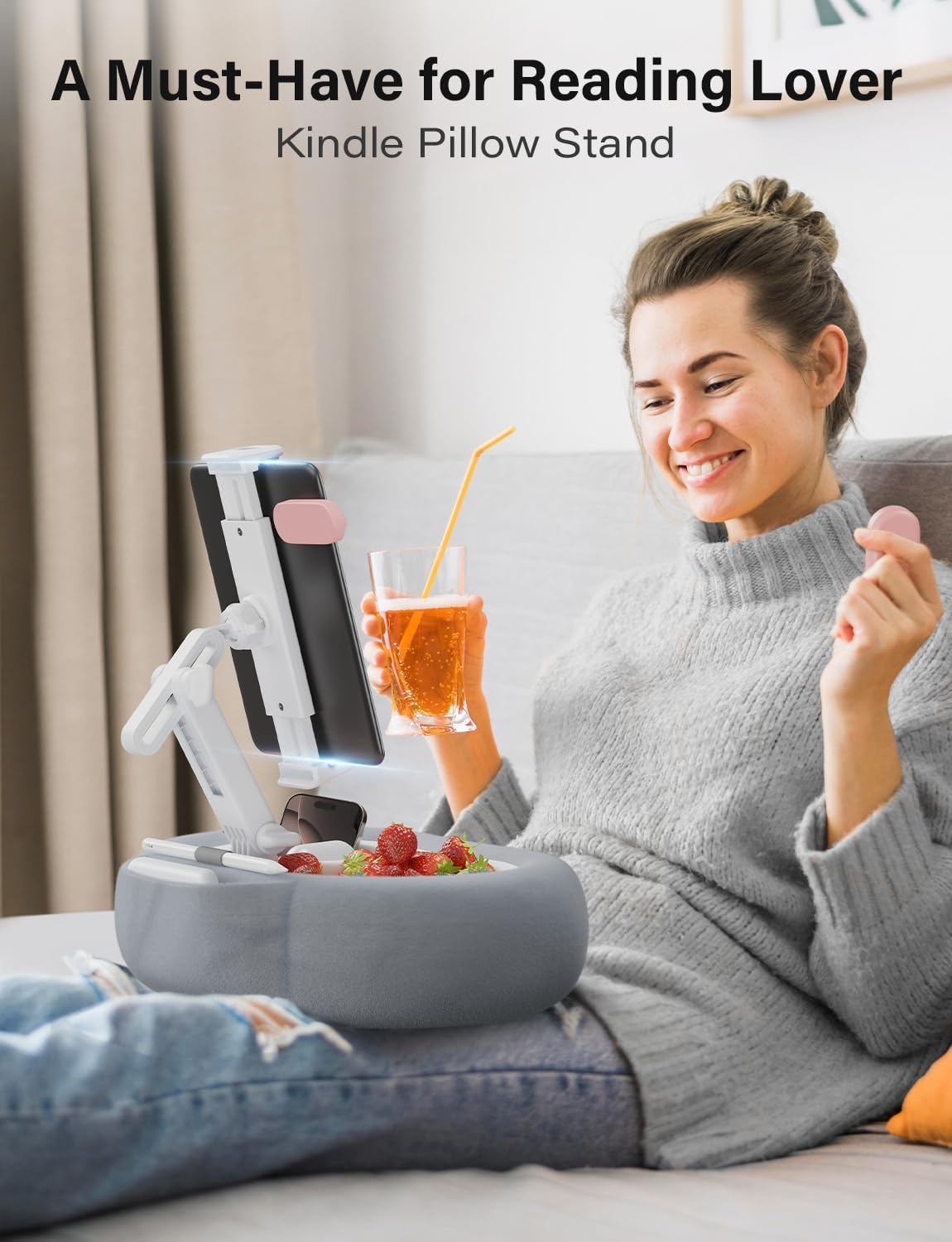 TAZENI Kindle Tablet Pillow Stand Accessories for Bed Reading, with 2 Trays