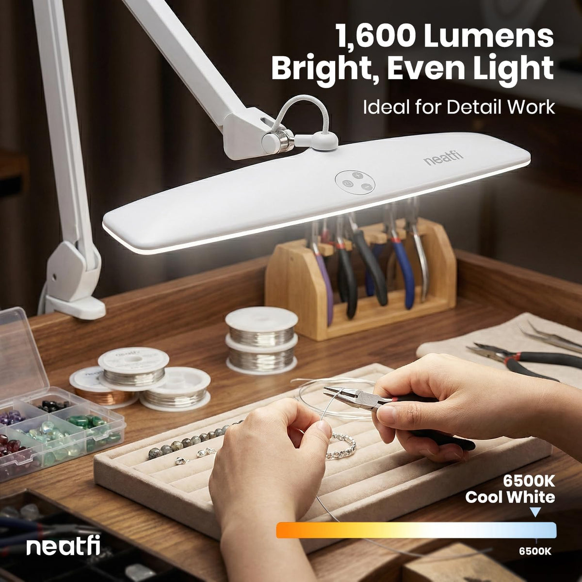 Neatfi Elite HD LED Desk Lamp, 1600 Lumens, 22-Inch Head, Clamp (White)