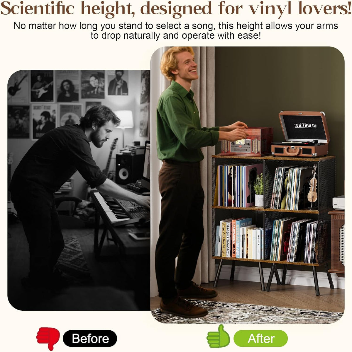 X-cosrack 3-Tier Record Player Stand, Turntable Stand with Storage up to 200 ...