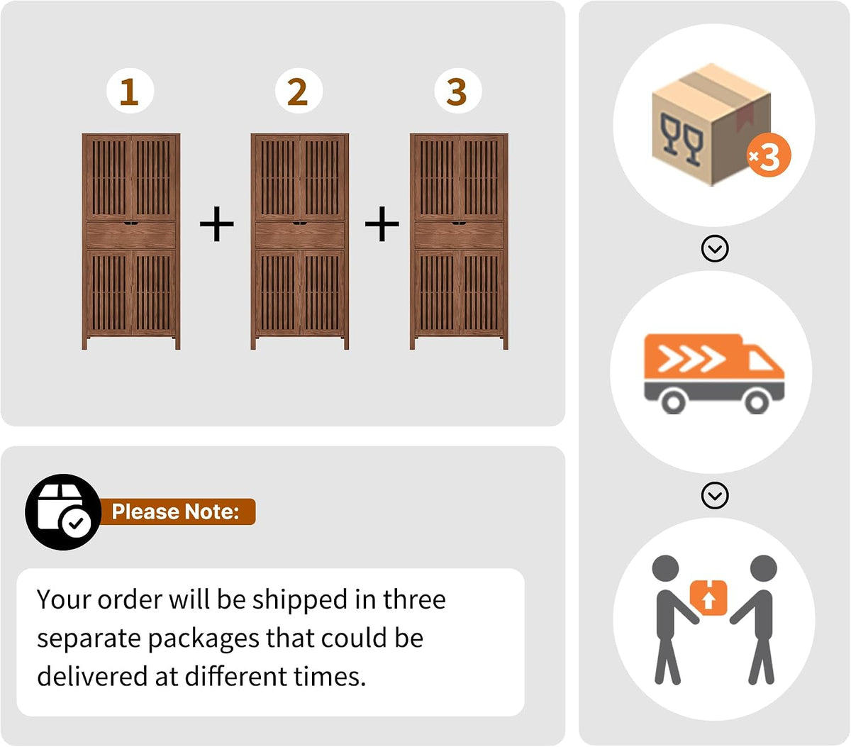 BVIUNTWO Set of 3 Rustic Brown 69" Tall Farmhouse Storage Cabinet with D...
