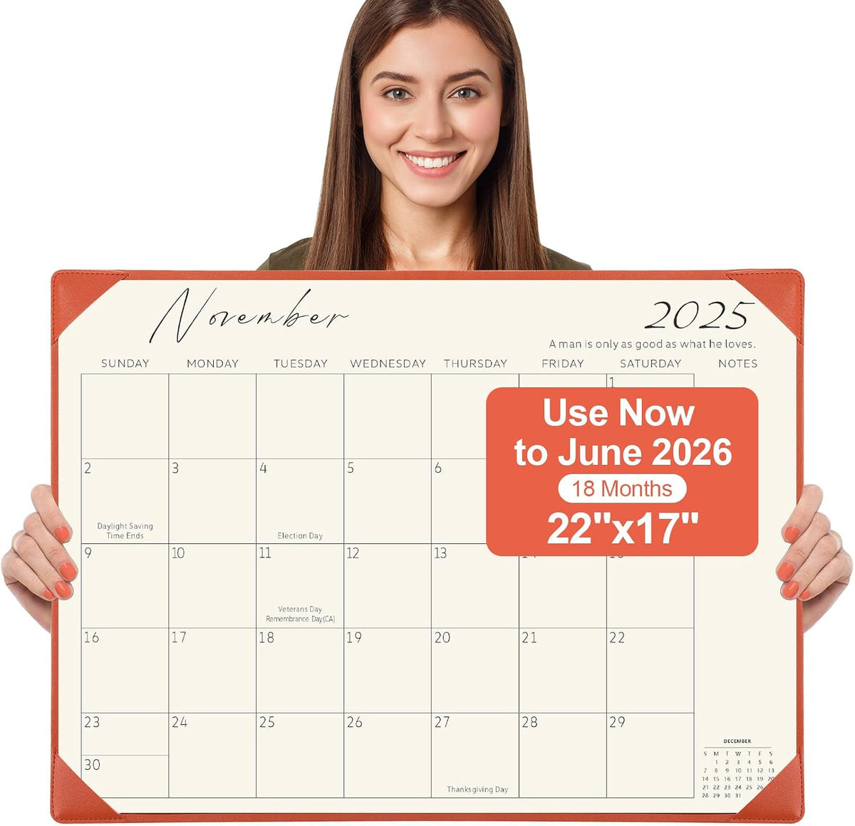 Gannyfer Desk Calendar 2025-2026 with Desktop Mat, Simplified Large 22" ...