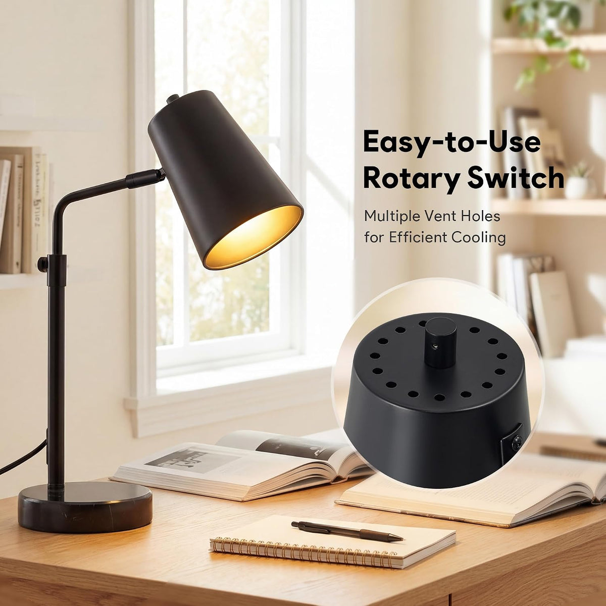 VONLUCE Desk Lamp with LED Bulb, Adjustable 20" Table Lamp for Home Office