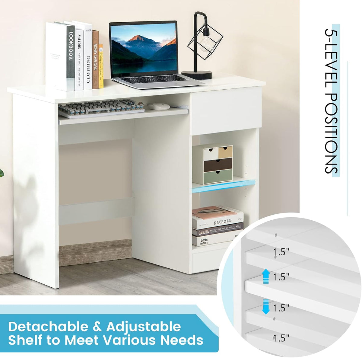 COSTWAY Computer Desk with Keyboard Tray, Large Drawer, Home Office Desk with...