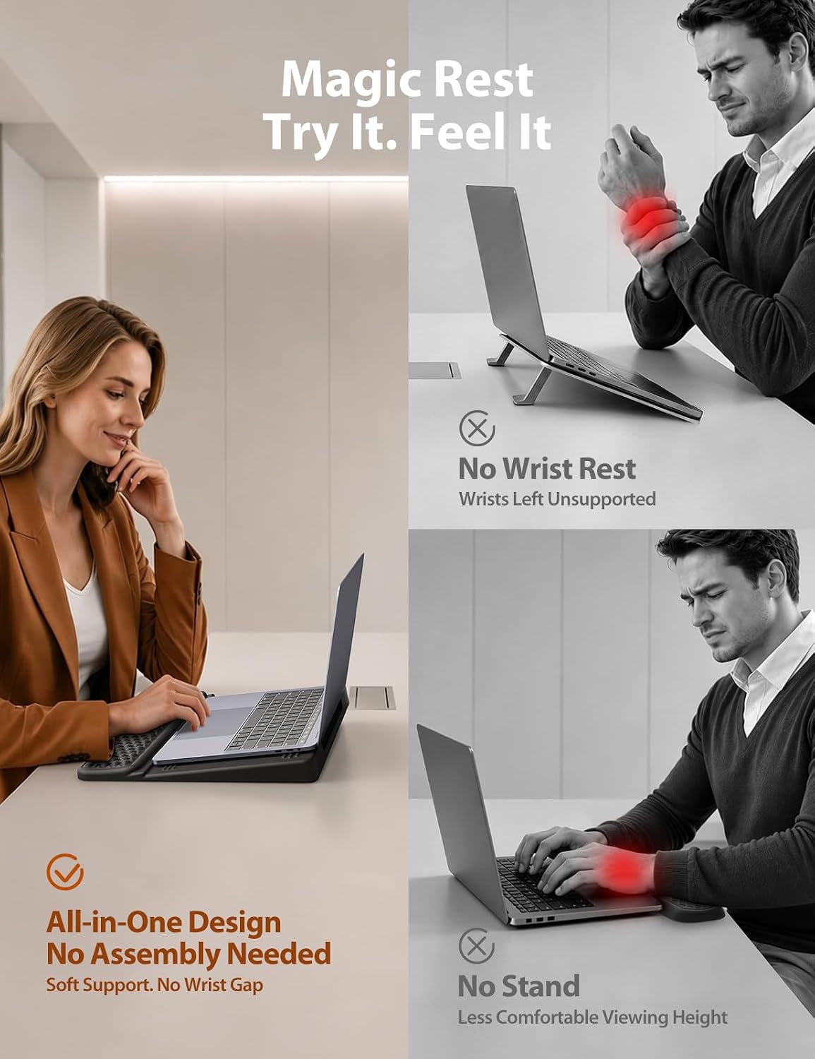 Vaydeer Wrist Rest with Laptop Stand, Memory Foam Laptop Wrist Support