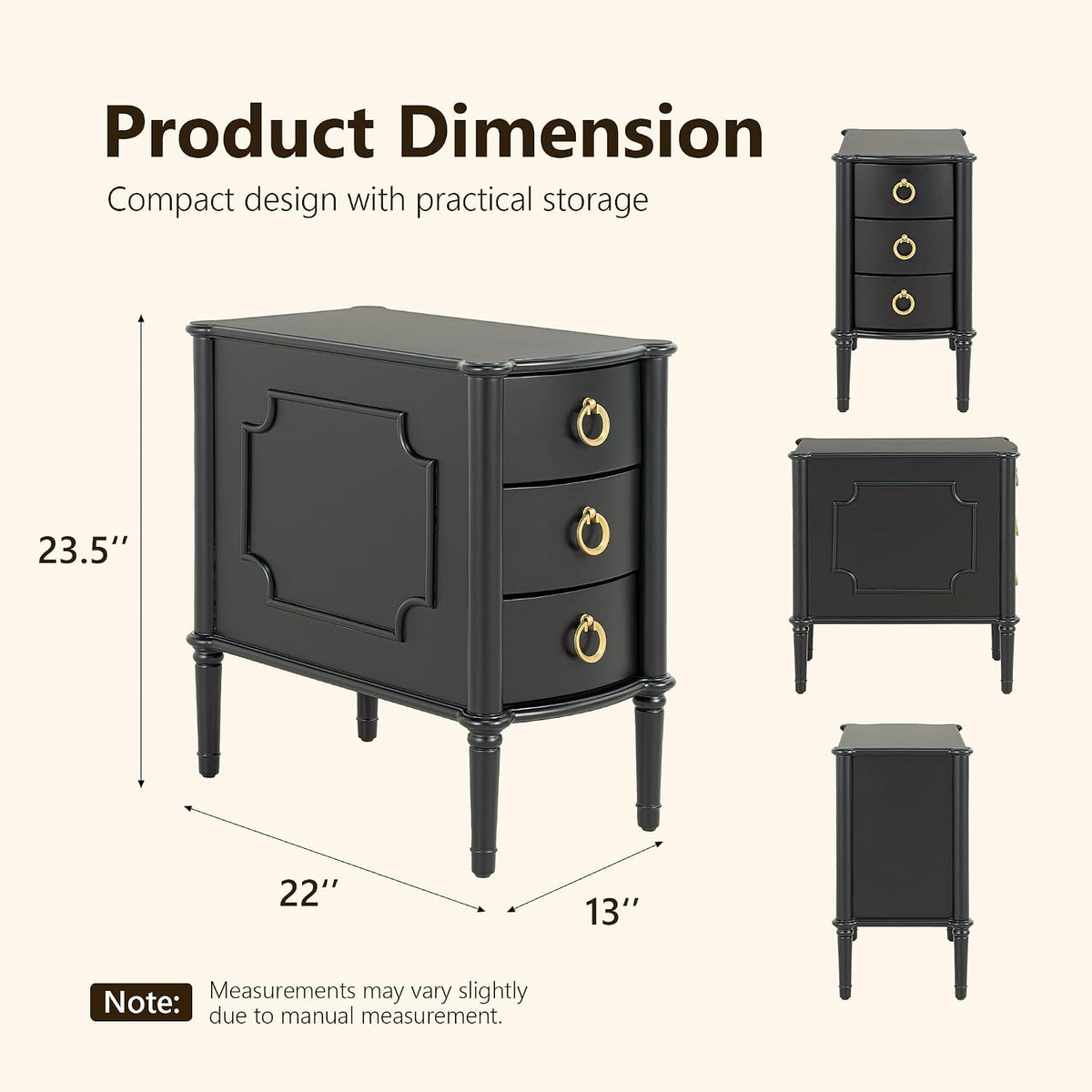 Mid-Century Narrow Nightstand, Wood Bedside Table, Black