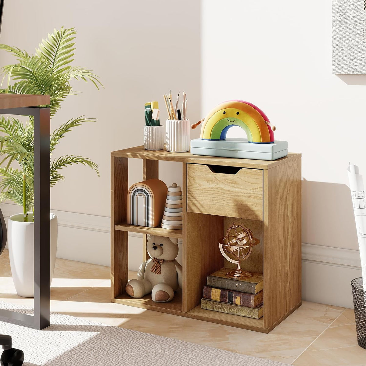 GIANTEX 3 Cube Bookcase with Drawer, 2 Tier Bookshelf for Small Space, Modern...