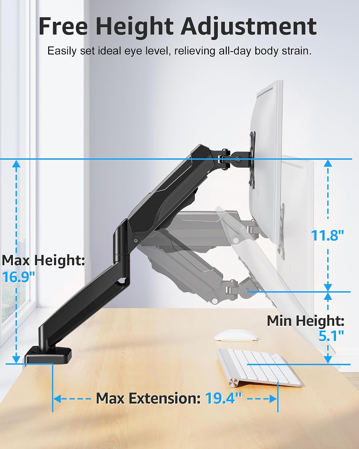 MOUNTUP Single Monitor Desk Mount Holds Screen up to 32 inch, Height Adjustab...