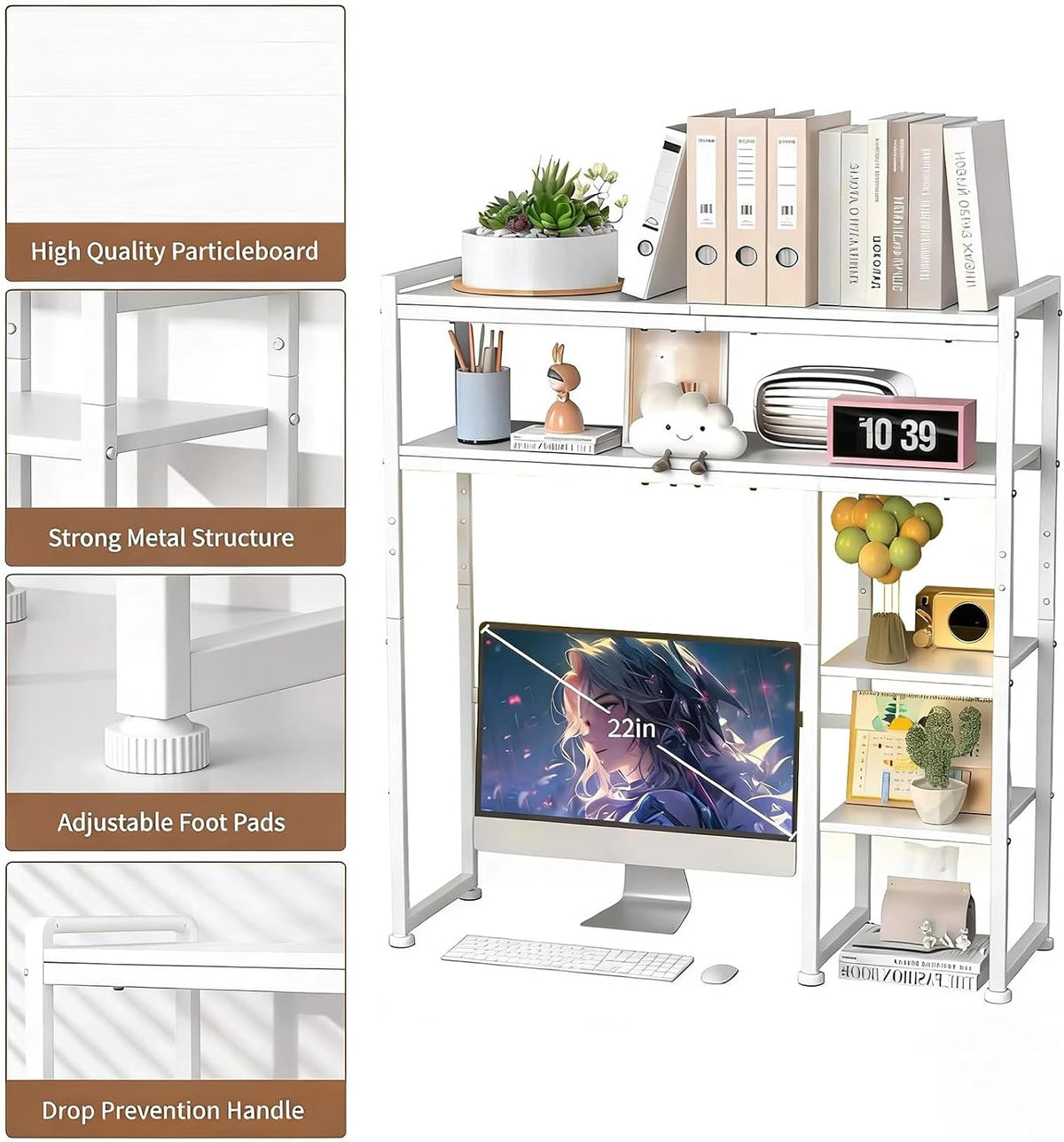 Aetheris Desktop Organizer Shelf, 30" Wooden Office Storage Rack, Displa...